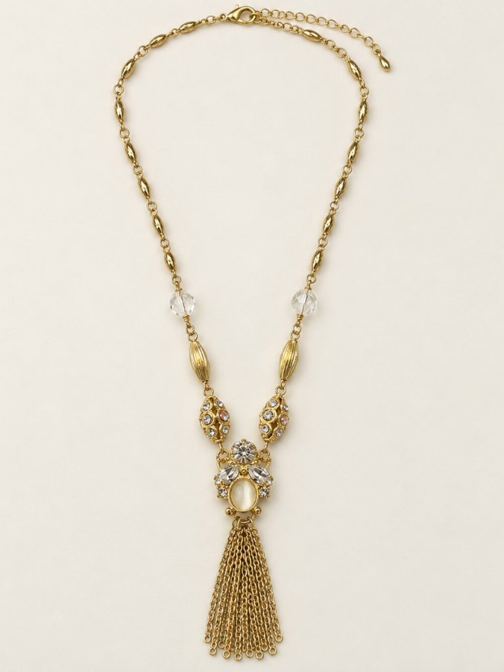 Sorrelli Gold Tone Crystal Cabochon Tassel Y Necklace